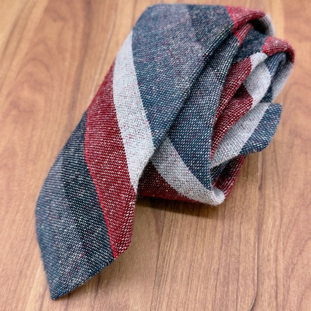 Vintage Sundance by Wembley Striped Tie Red Charcoal Gray Linen Blend Academic
